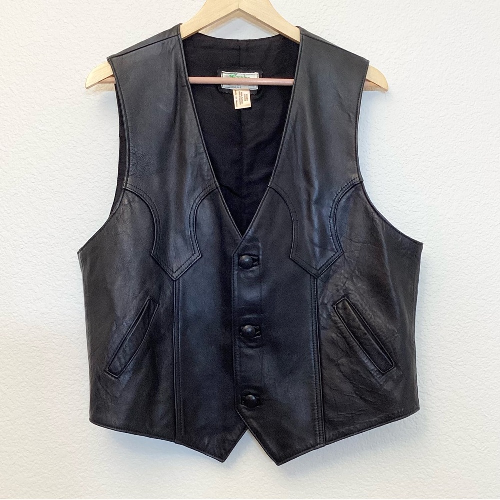 Leather Vest Large Men’s 43” Chest Western Biker Motorcycle Black Pockets